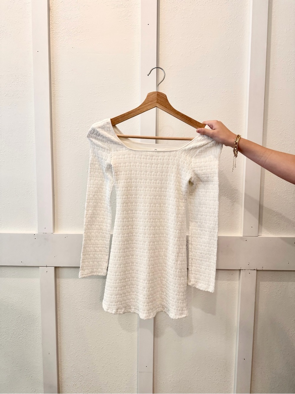 Cream Textured Knit Dress